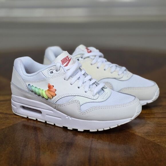 Nike Air Max 1 SE White Rainbow Lace Swoosh White/Blush GS Size 3Y LE FN4782-100 - Picture 4 of 15
